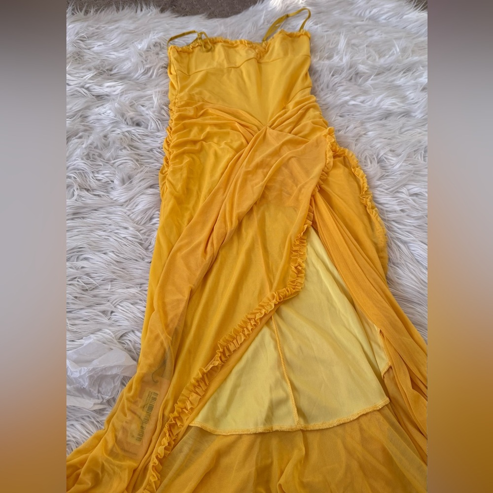 Yellow Ruffled Slip Midi Dress - Picture 9 of 9